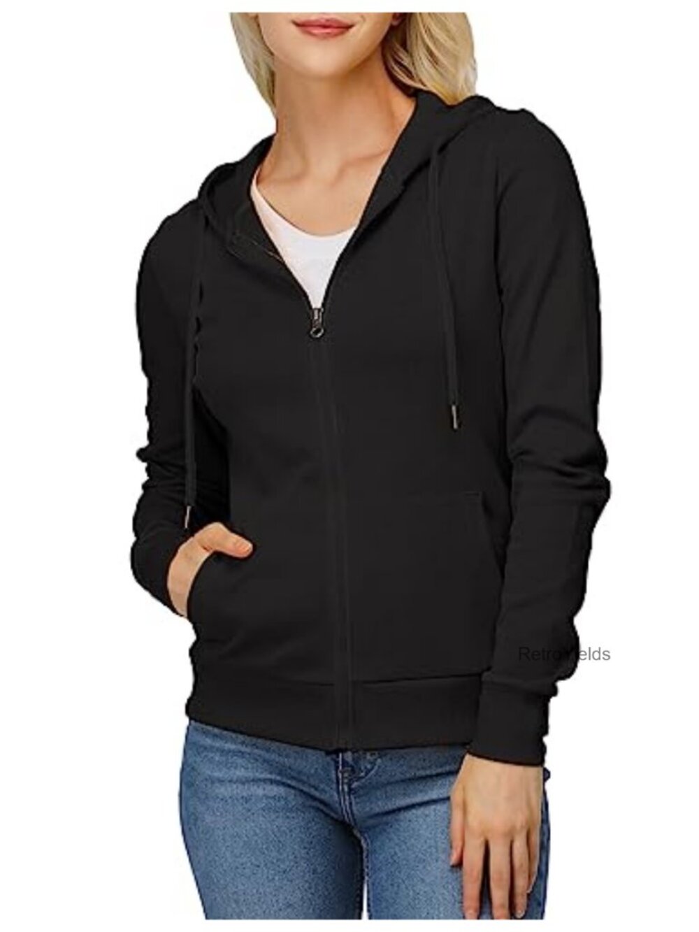 Women's Slim Fit Zip Up Hoodie Lightweight Long Sleeve Kangaroo Pocket Cotton